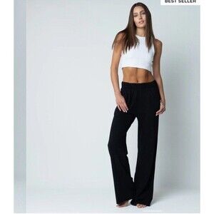 Talentless Womens Black French Terry Elastic Waistband Flare Lounge Pants XS